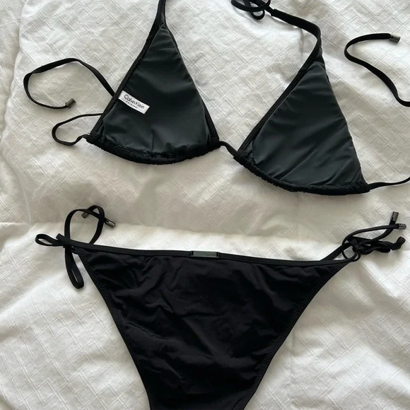 NWOT Calvin Klein Black Sequin Trim Triangle Bikini Set - Picture 2 of 10